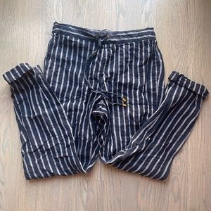 Ellen Tracy 100% Linen Navy and Cream Striped Pants Size Small